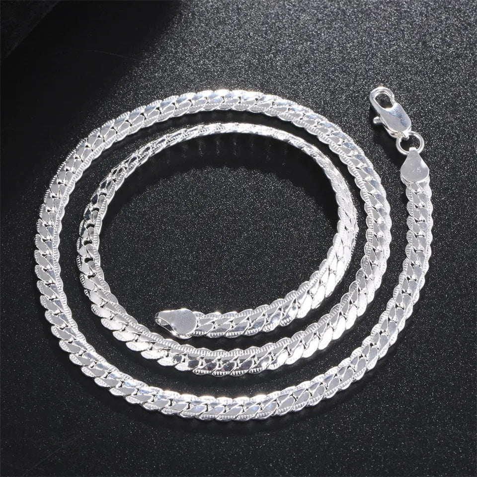 New 925 Sterling Silver Necklace Unisex 5MM Flat Snake Link Chain Lobster Clasp Collares Necklaces For Women Men Jewelry  Gift